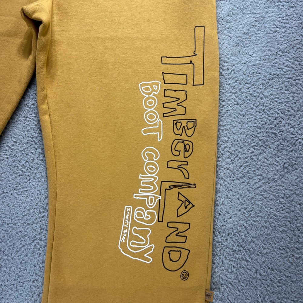 Timberland Sweatpants Men's L Mustard Yellow Boot Company Graphic Logo Ankle Zip - Picture 3 of 14
